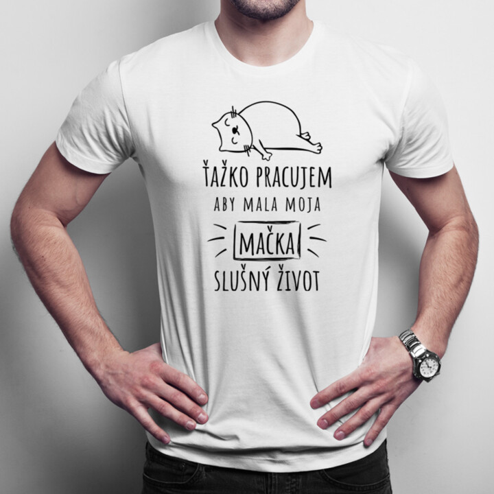 Ťažko pracujem - mačka - pánske tričko s potlačou