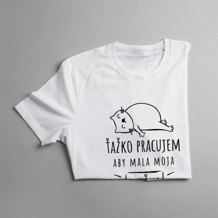 Ťažko pracujem - mačka - pánske tričko s potlačou