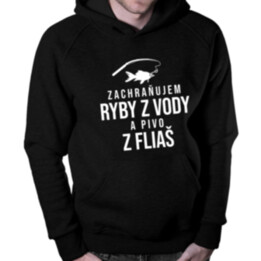 Zachraňujem ryby z vody a pivo z fliaš - pánska mikina s potlačou