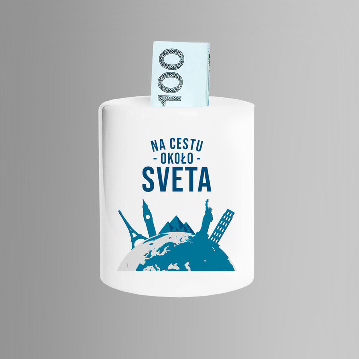 Na cestu okolo sveta - Keramická pokladnička s potlačou