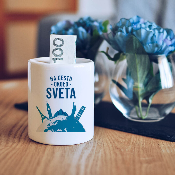 Na cestu okolo sveta - Keramická pokladnička s potlačou