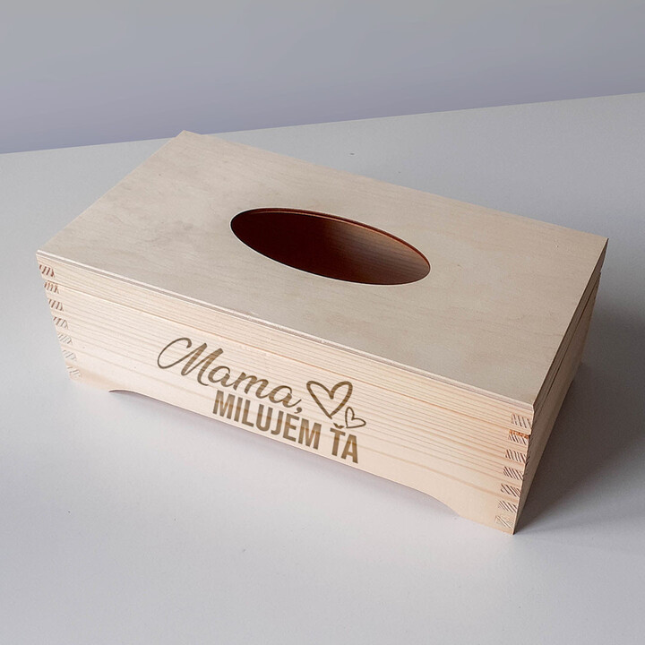 Mama, milujem Ťa - drevený box na vreckovky s gravírovaním