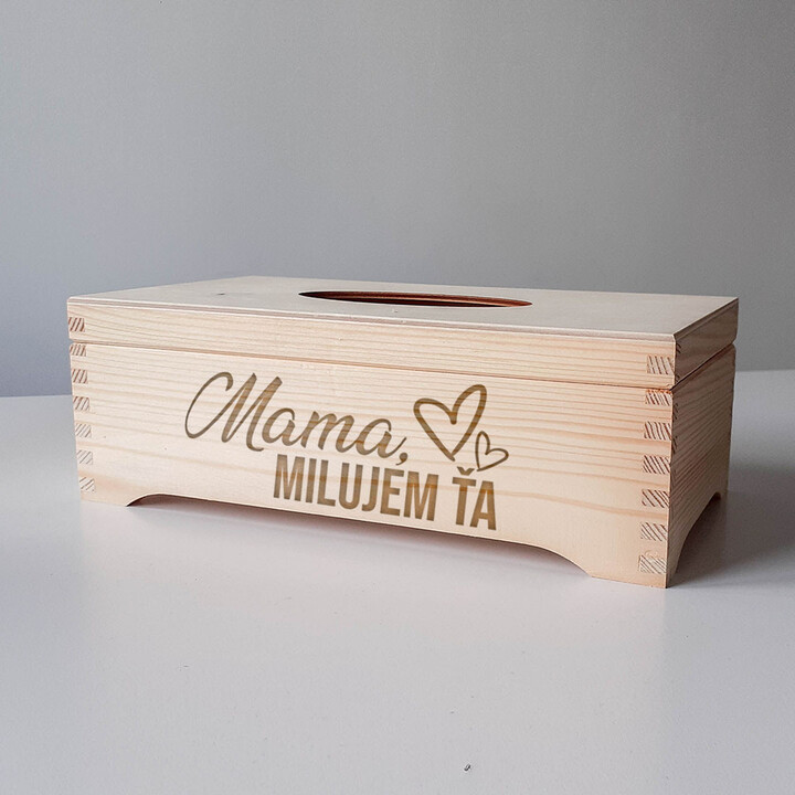 Mama, milujem Ťa - drevený box na vreckovky s gravírovaním