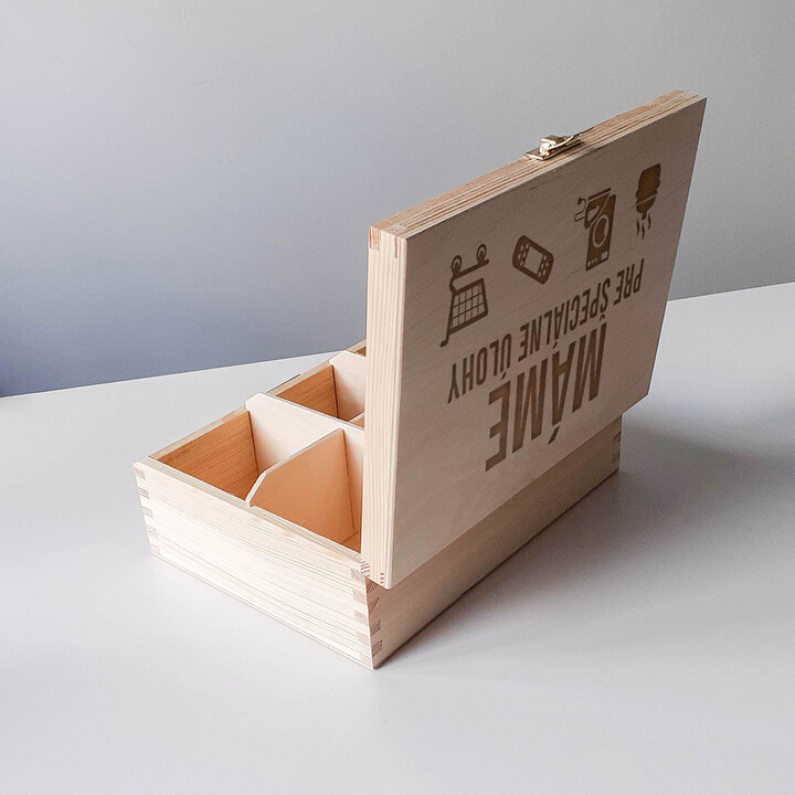 Máme pre špeciálne úlohy - Drevený box na čaj s gravírovaním