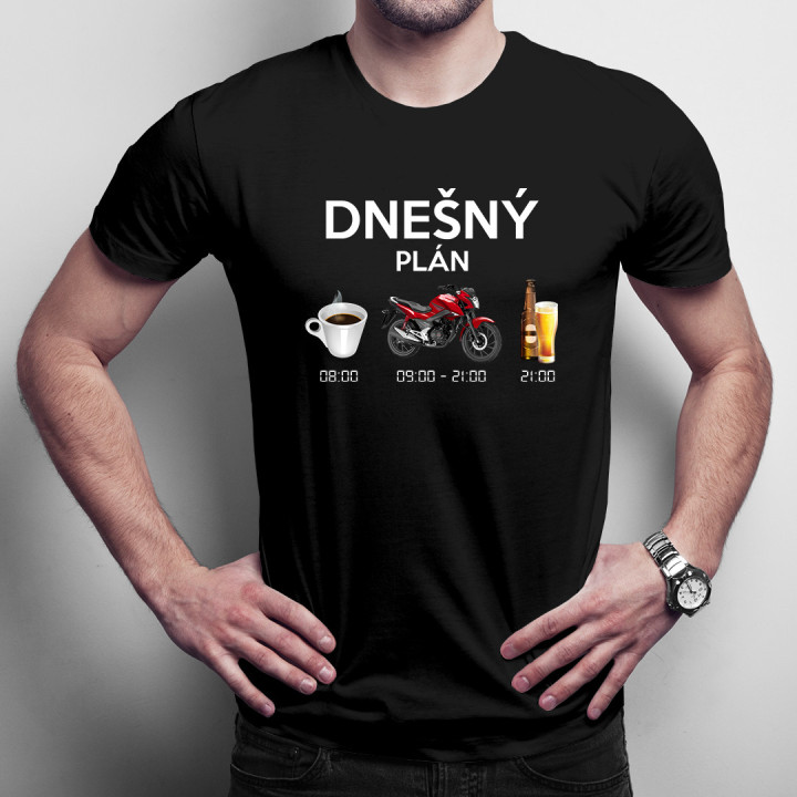 Dnešný plán: káva, motorka, pivo - pánske tričko s potlačou