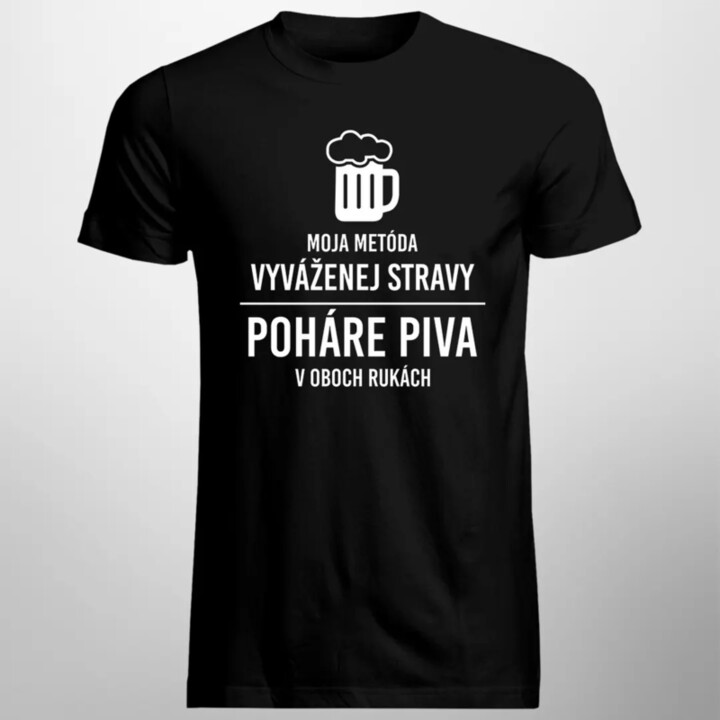 Moja metóda vyváženej stravy: poháre piva v oboch rukách - pánske tričko s potlačou