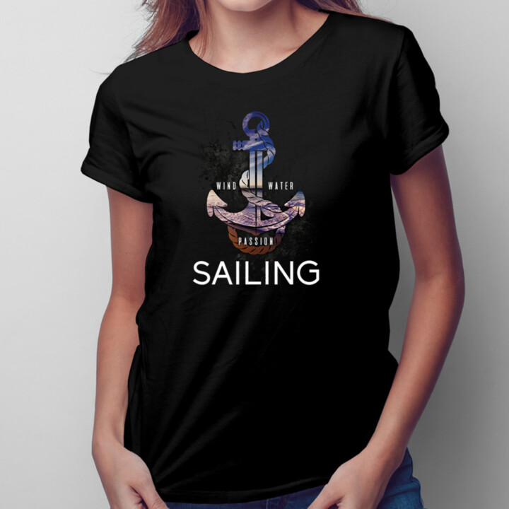 Wind, water, passion, sailing -  dámske tričko s potlačou