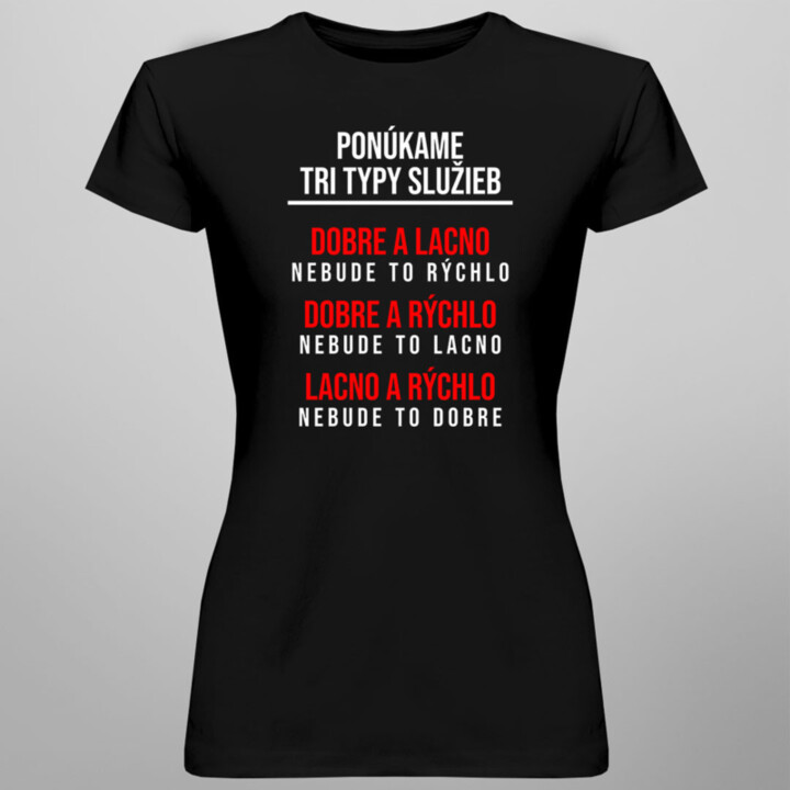Ponúkame tri typy služieb -  dámske tričko s potlačou