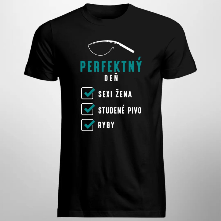 Perfektný deň - sexi žena, studené pivo a ryby - pánske tričko s potlačou
