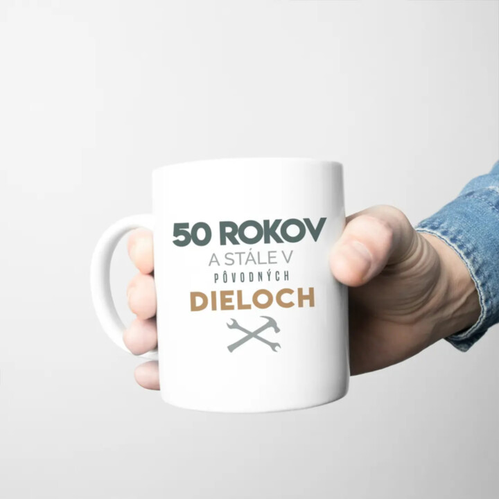 50 rokov a stále v pôvodných dieloch - keramický hrnček s potlačou