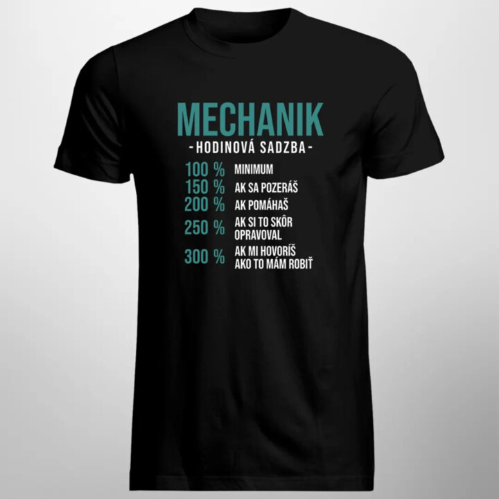 Mechanik hodinová sadzba - percentá - pánske tričko s potlačou