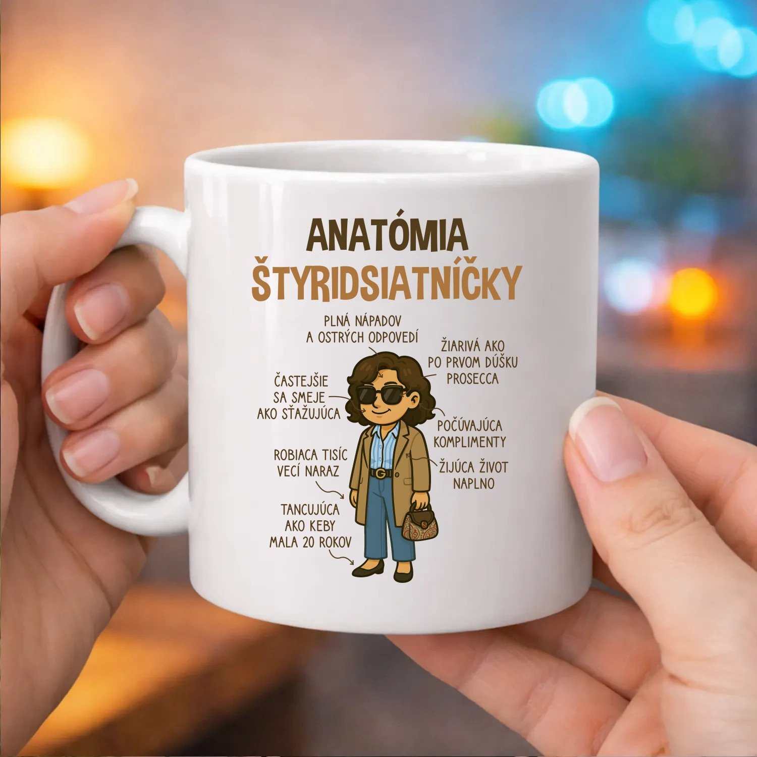 Anatómia štyridsiatníčky - keramický hrnček s potlačou