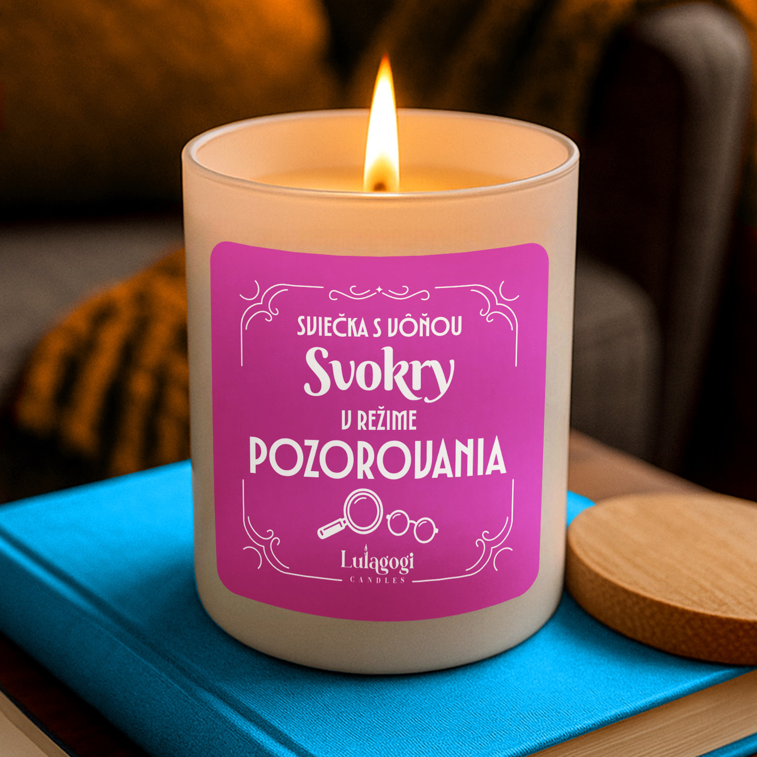 Sviečka s vôňou svokry v režime pozorovania – vonná svieca s potlačou pre svokru