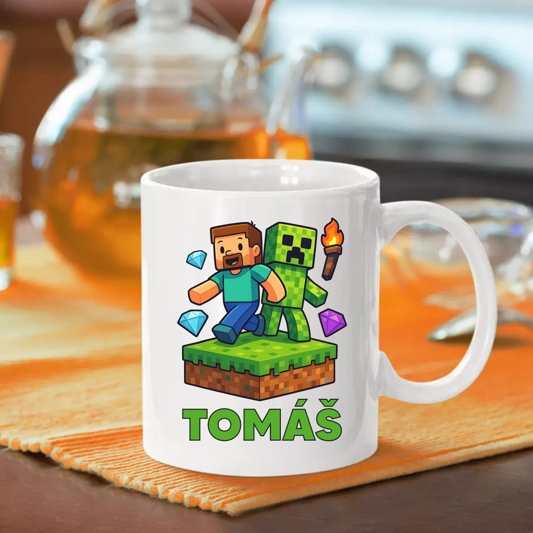 Steve - keramický hrnček s potlačou pre fanúšikov Minecraftu - personalizovaný produkt