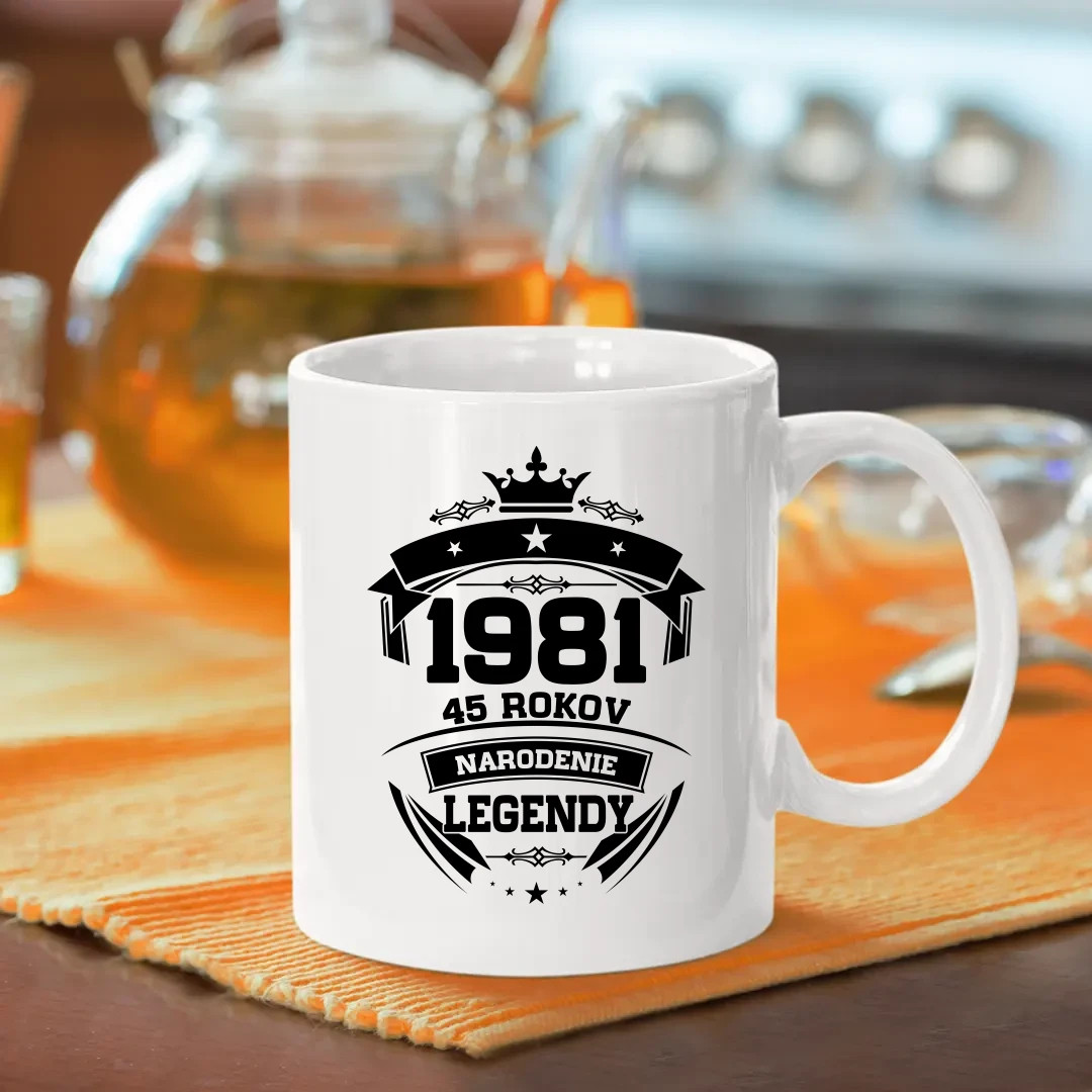 1981 Narodenie legendy 45 rokov - keramický hrnček s potlačou