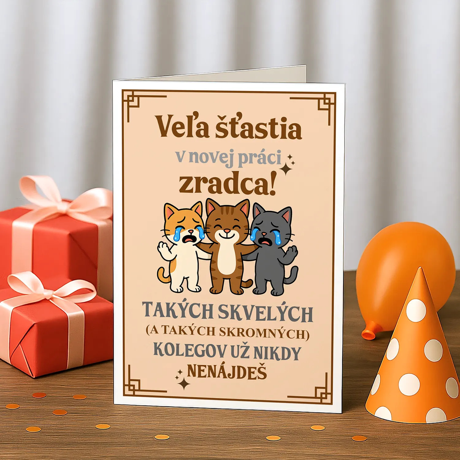 Veľa šťastia v novej práci, zradca - blahoželacia kartička na darček
