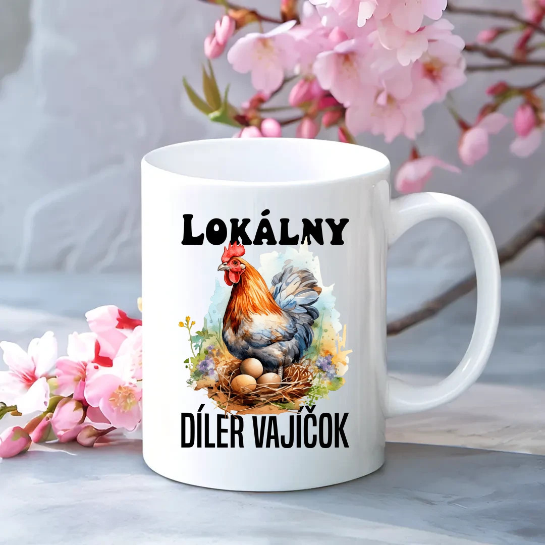 Lokálny díler vajíčok – keramický hrnček – prezent na imieniny dla Lukáš