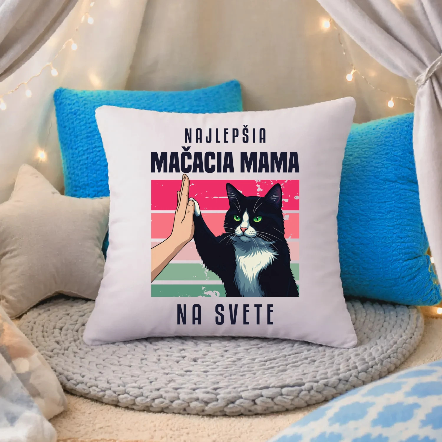 Najlepšia mačacia mama na svete - vankúš ako darček k meninám