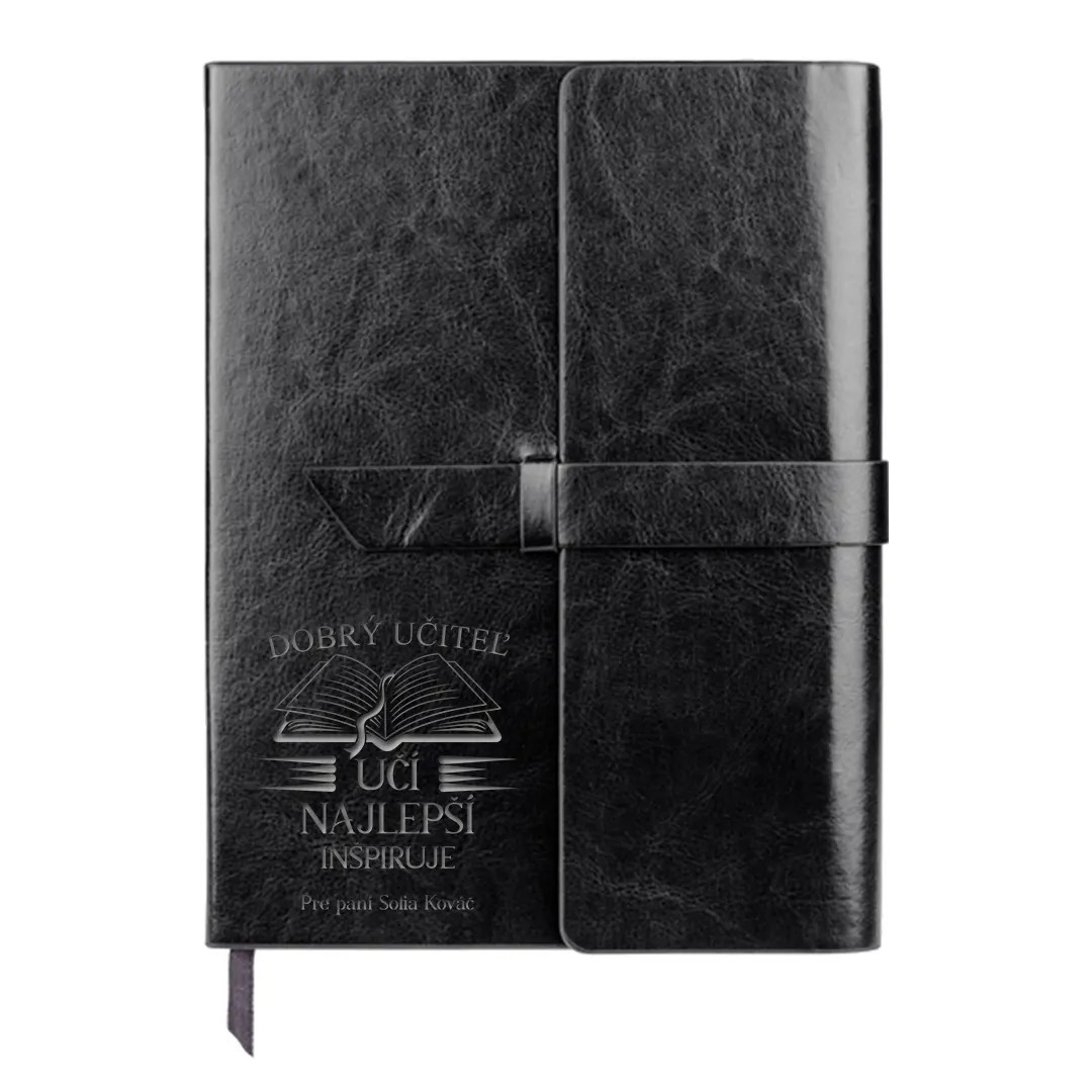 Dobrý učiteľ učí - zápisník z eko kože s gravírovaním - personalizovaný produkt