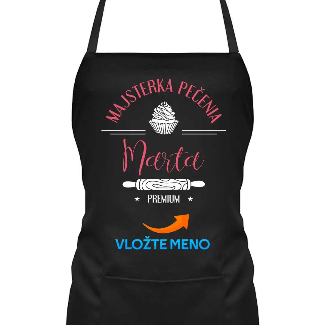 Majsterka pečenia (meno) - zástera s potlačou - personalizovaný produkt